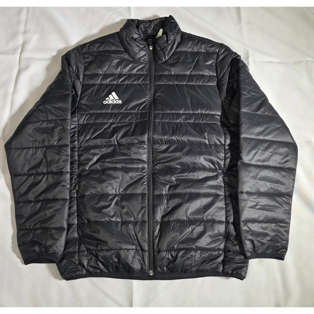 Adidas Men's Medium Black Puffer Jacket Full Zip Lightweight Quilted